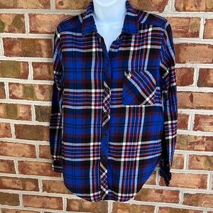 Abercrombie & Fitch Blue Plaid Flannel Button Down Shirt Size Medium